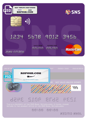Netherlands SNS Bank mastercard credit card template in PSD format