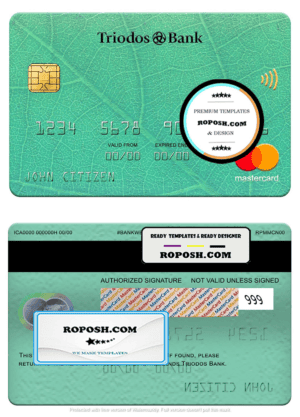 Netherlands Triodos bank mastercard, fully editable template in PSD format