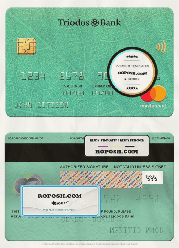 Netherlands Triodos bank mastercard, fully editable template in PSD format