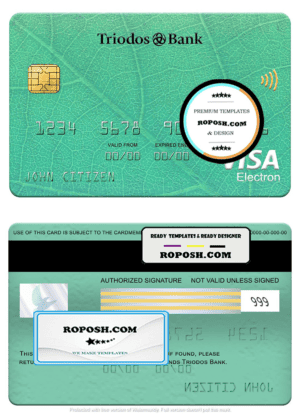 Netherlands Triodos bank visa electron card, fully editable template in PSD format