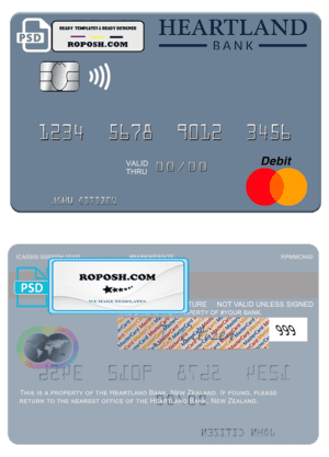 New Zealand Heartland Bank mastercard credit card template in PSD format