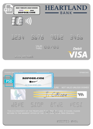 New Zealand Heartland Bank visa debit card template in PSD format