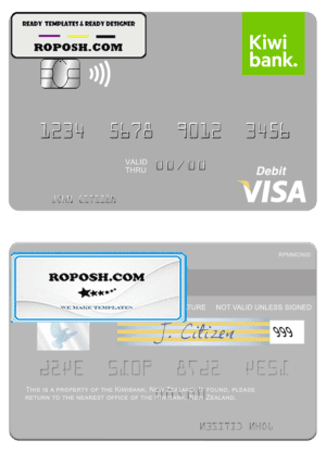 New Zealand Kiwibank visa debit card template in PSD format