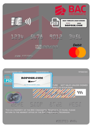 Nicaragua BAC Credomatic mastercard credit card template in PSD format
