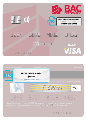 Nicaragua BAC Credomatic visa debit card template in PSD format
