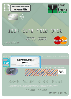 Niger Bank of Africa mastercard, fully editable template in PSD format