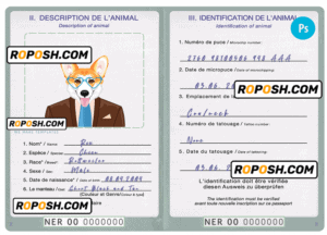 Niger dog (animal, pet) passport PSD template, completely editable