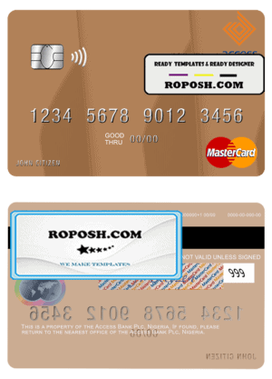 Nigeria Access Bank Plc mastercard, fully editable template in PSD format