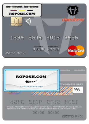 North Korea Daedong Credit Bank mastercard, fully editable template in PSD format