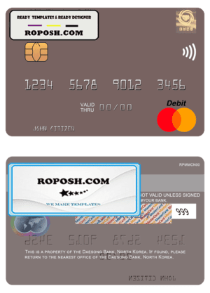 North Korea Daesong Bank mastercard, fully editable template in PSD format
