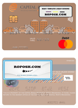 North Macedonia Capital Banka AD Skopje mastercard, fully editable template in PSD format