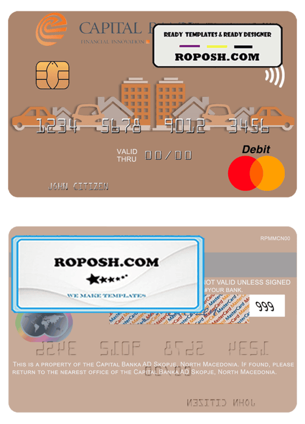 North Macedonia Capital Banka AD Skopje mastercard, fully editable template in PSD format