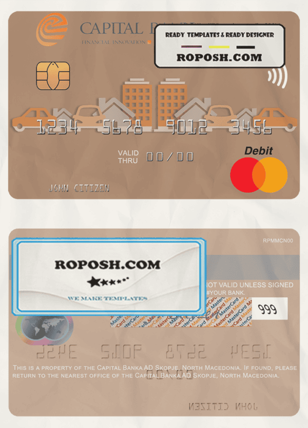 North Macedonia Capital Banka AD Skopje mastercard, fully editable template in PSD format