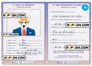 North Macedonia dog (animal, pet) passport PSD template, fully editable