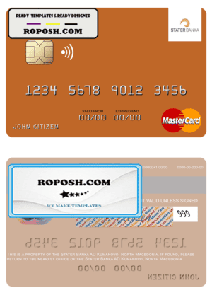 North Macedonia Stater Banka AD Kumanovo mastercard, fully editable template in PSD format