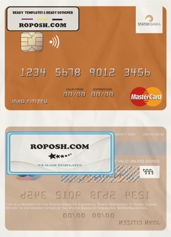 North Macedonia Stater Banka AD Kumanovo mastercard, fully editable template in PSD format
