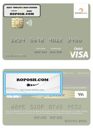 North Macedonia Stater Banka AD Kumanovo visa debit card, fully editable template in PSD format