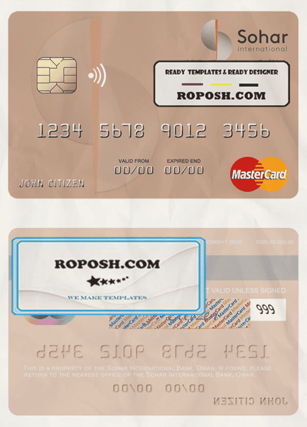 Oman Sohar International Bank mastercard, fully editable template in PSD format