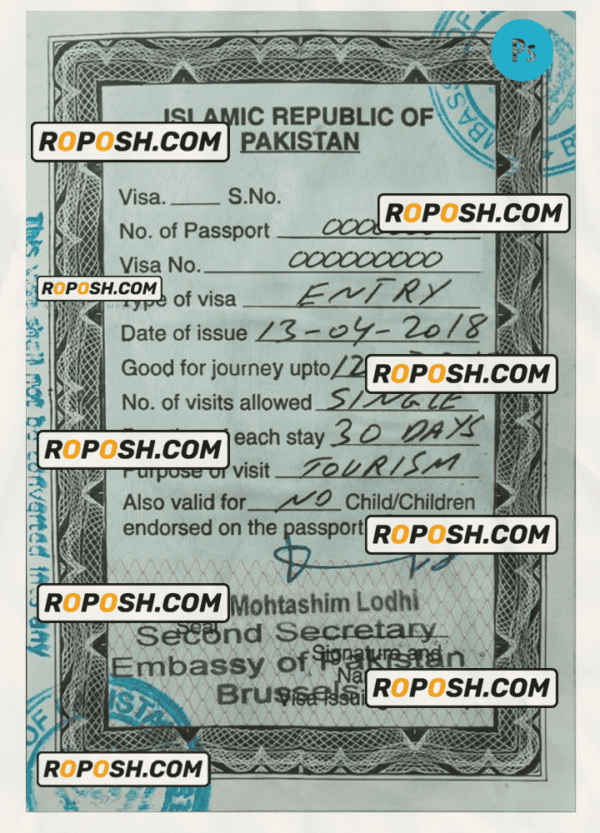 PAKISTAN entry visa PSD template, with fonts