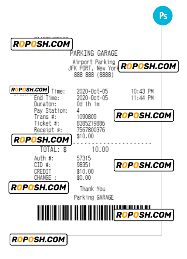 PARKING GARAGE payment check template PSD template