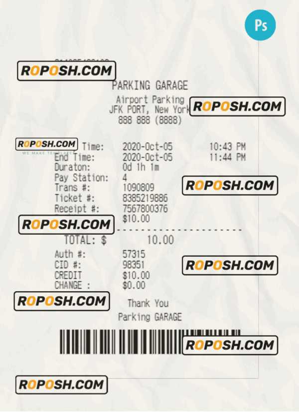 PARKING GARAGE payment check template PSD template