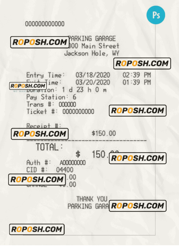 PARKING GARAGE payment receipt PSD template