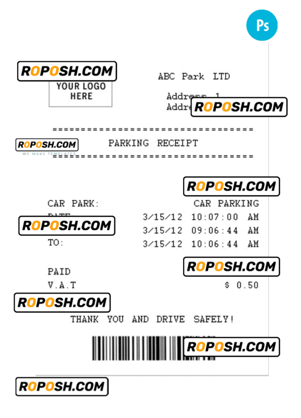 PARKING receipt sample PSD template