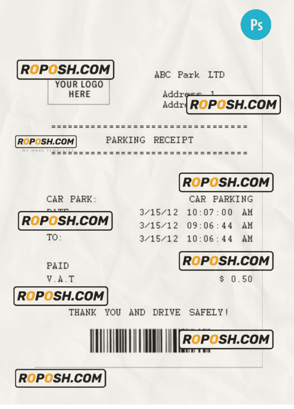 PARKING receipt sample PSD template