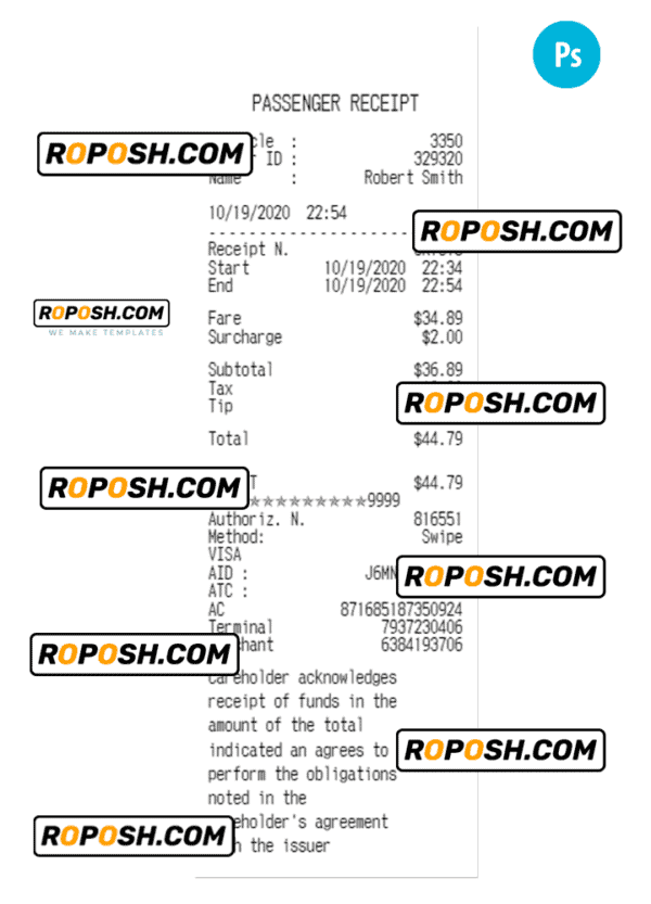 PASSENGER receipt PSD template