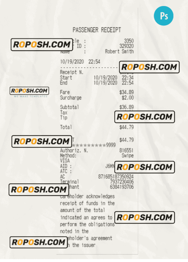 PASSENGER receipt PSD template