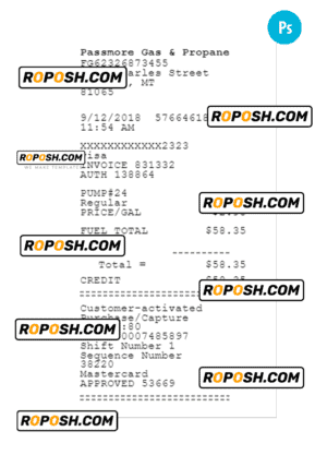 PASSMORE GAS & PROPANE receipt template PSD template