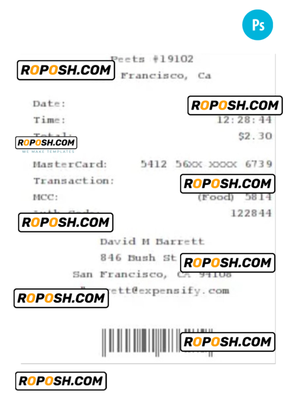 PEETS payment receipt PSD template