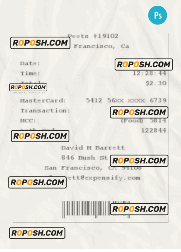 PEETS payment receipt PSD template