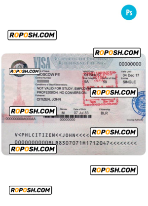 Philippines tourist visa PSD template, fully editable