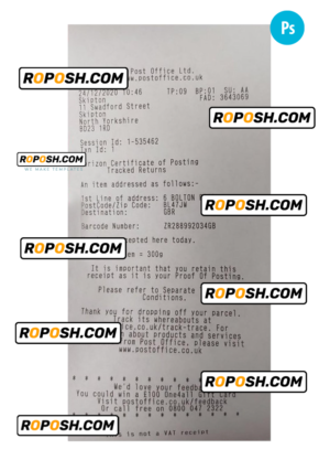 POST OFFICE LTD payment receipt PSD template