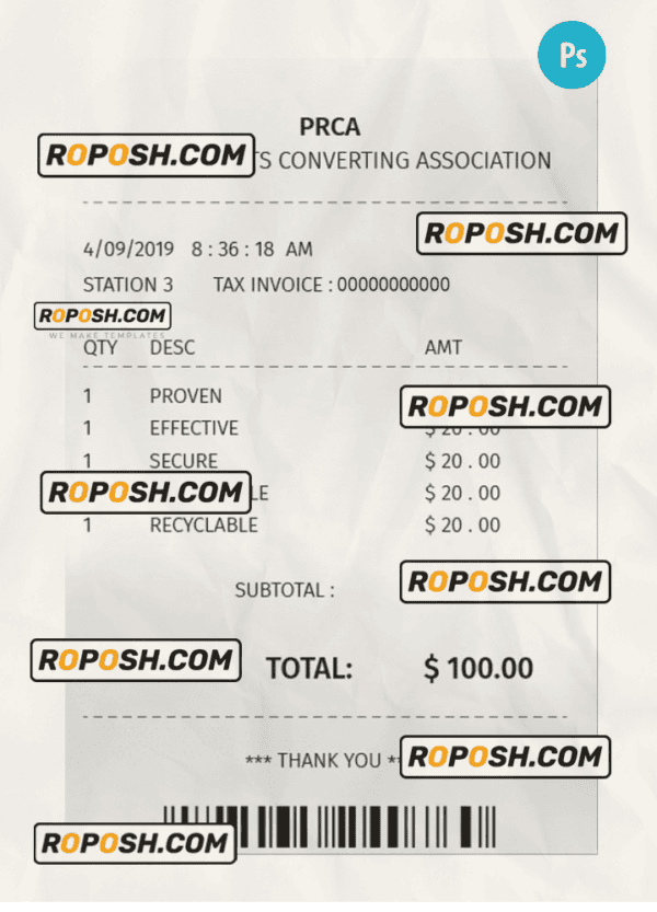 PRCA payment check PSD template