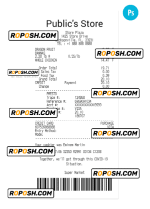 PUBLIC’S STORE payment receipt PSD template