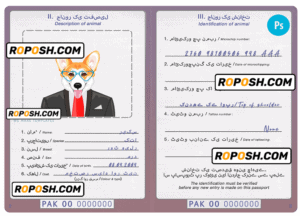 Pakistan dog (animal, pet) passport PSD template, completely editable