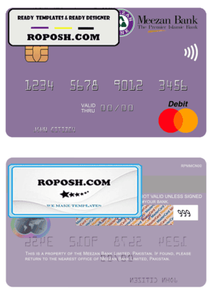 Pakistan Meezan Bank Limited mastercard, fully editable template in PSD format