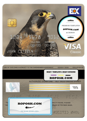 Pakistan The bank of Khyber visa classic card, fully editable template in PSD format