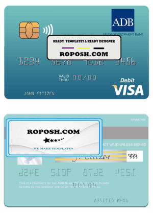 Palau ADB Bank visa debit card, fully editable template in PSD format
