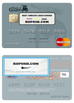 Palau Bank of Guam mastercard, fully editable template in PSD format