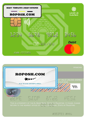 Palestine Al Quds Bank mastercard, fully editable template in PSD format