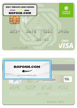 Palestine Al Quds Bank visa debit card, fully editable template in PSD format
