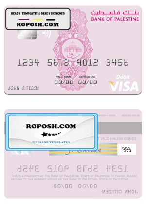 Palestine Bank of Palestine visa debit card, fully editable template in PSD format