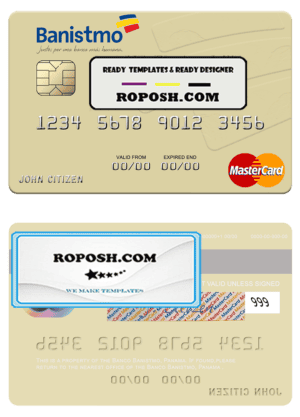 Panama Banco Banistmo mastercard, fully editable template in PSD format