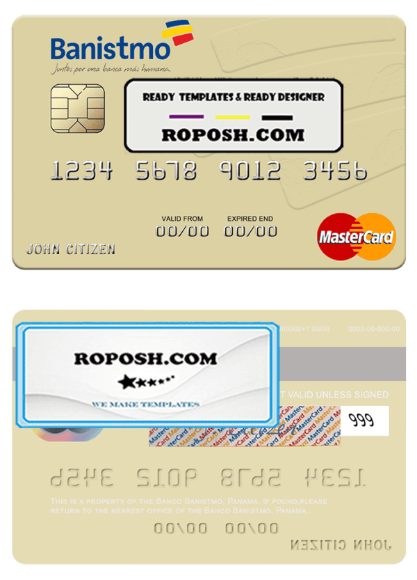 Panama Banco Banistmo mastercard, fully editable template in PSD format