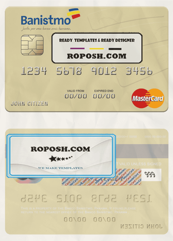 Panama Banco Banistmo mastercard, fully editable template in PSD format
