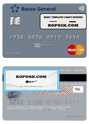 Panama Banco General mastercard credit card template in PSD format