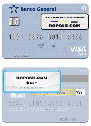 Panama Banco General visa credit card template in PSD format